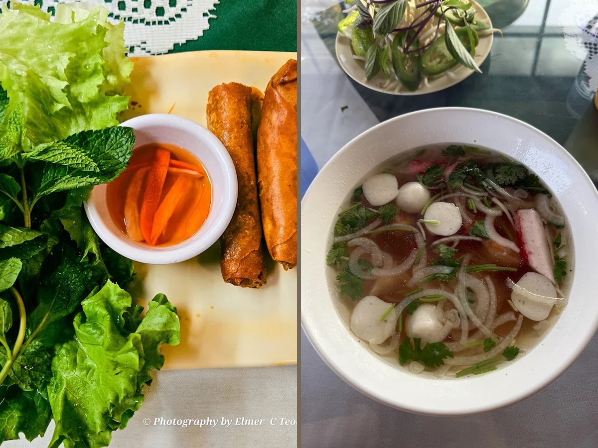 Vietnamese restaurant interior with simple tables
