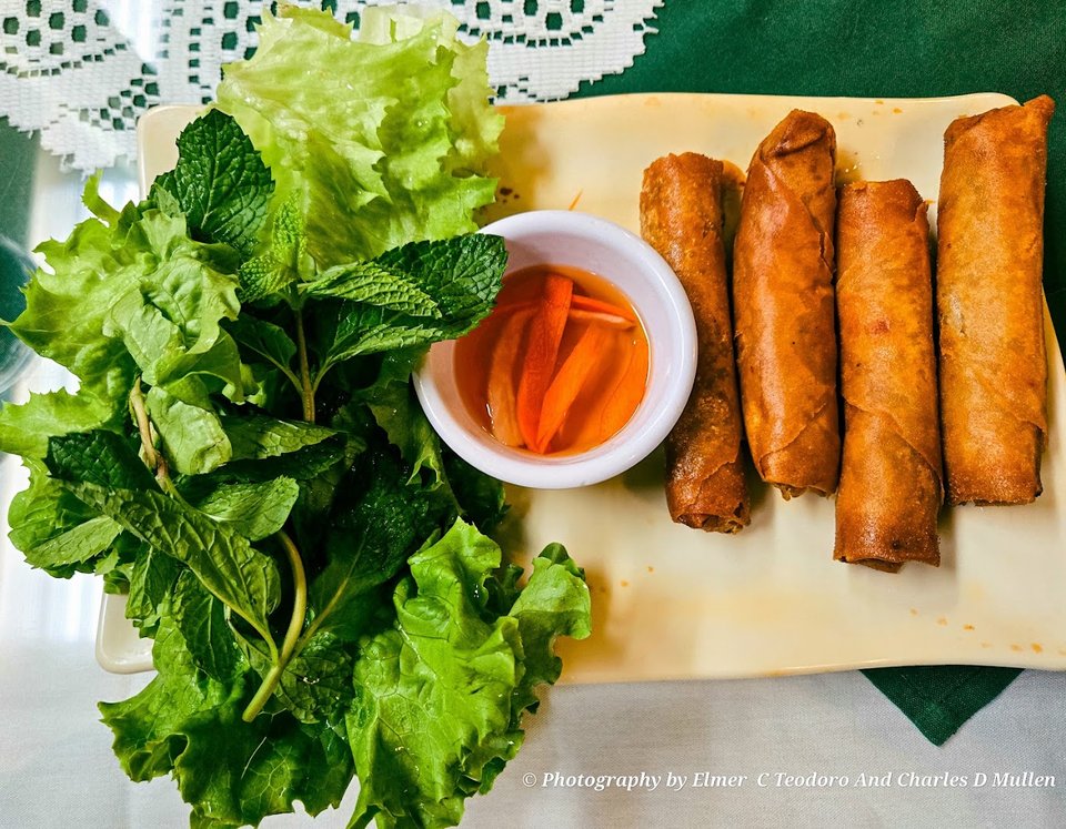 Vietnamese restaurant interior with simple tables