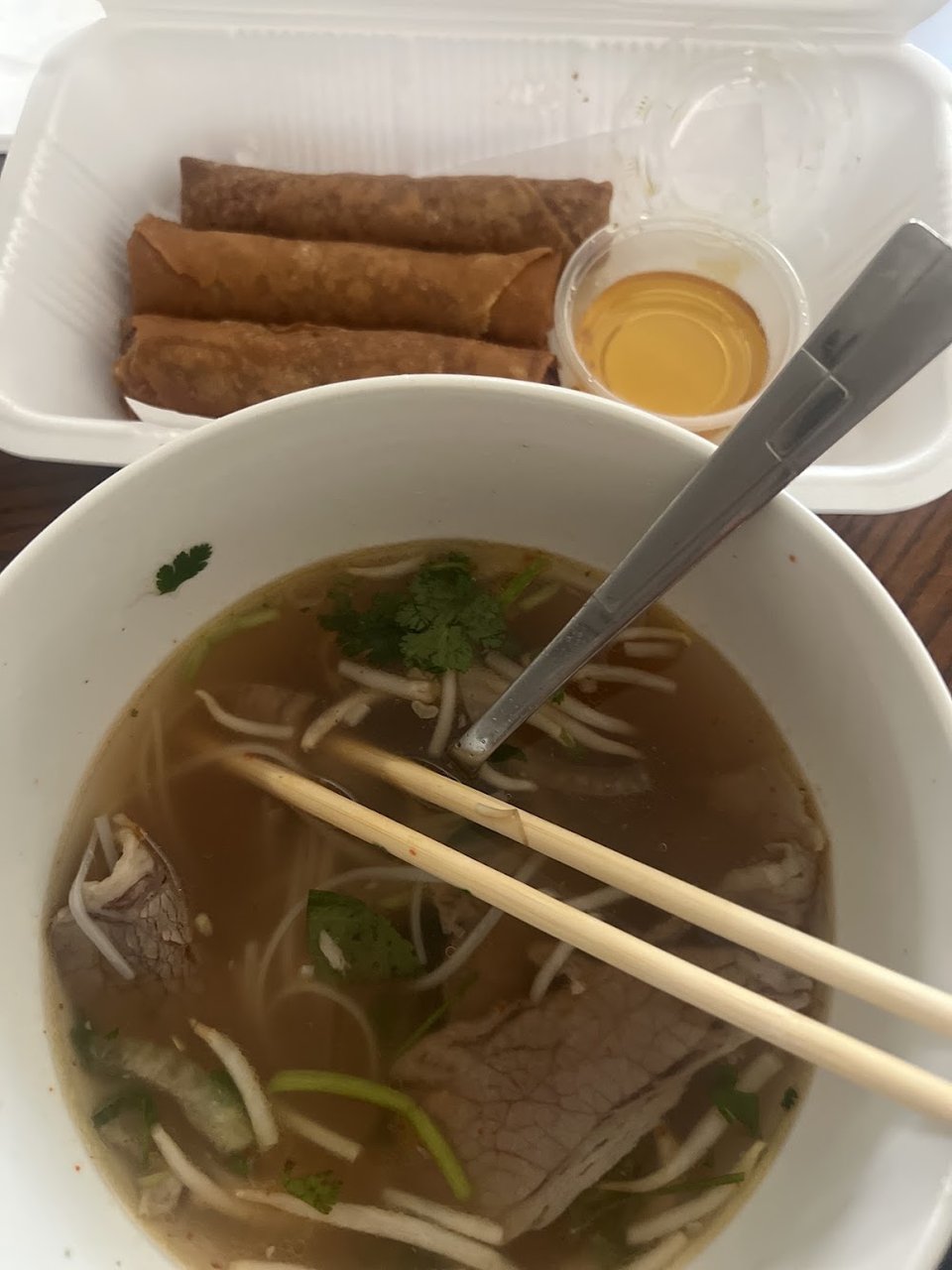 Beef Noodle Soup and Spring Rolls