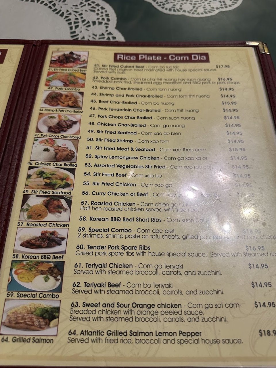 Menu board with pho and appetizers